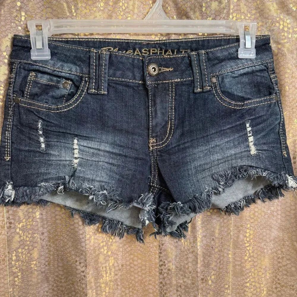Blue Asphalt Low Rise Dark Blue Cut Off Denim Shorts Y2k‎ 2000s Size 9